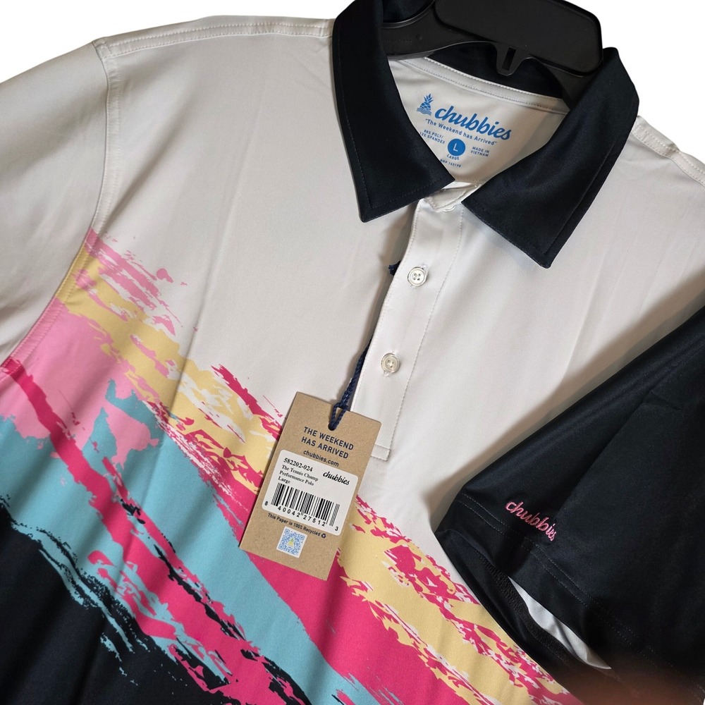 Chubbies Performance Polo Mens Large Multi Color Tennis Champ 582202-024‎ NWT